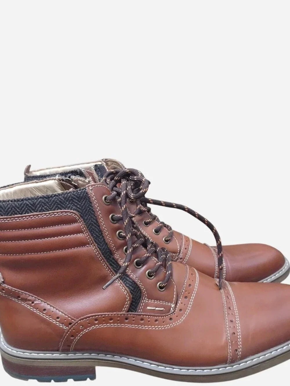 Arkbird Oxford Men's Brown Leather Upper Lace-Up & Zip Ankle Boots Sz 13